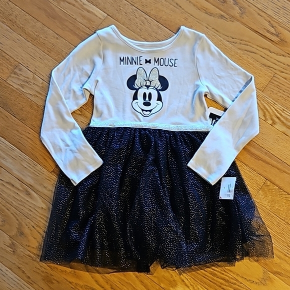 NWT Disney Minnie Mouse Girl's Long-Sleeve Black Gold Sparkles Tutu Dress Sz: 6 - Picture 2 of 8